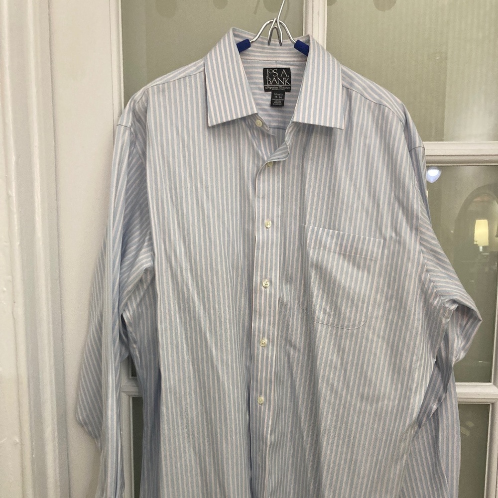 Jos. A. Bank Men's Blue & Pink Striped Dress Shirt Signature Collection 17 - 34 - Picture 2 of 8